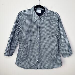 Fresh Produce Gingham‎ Plaid Black & White Button Up 3/4 Sleeve Shirt Size XL